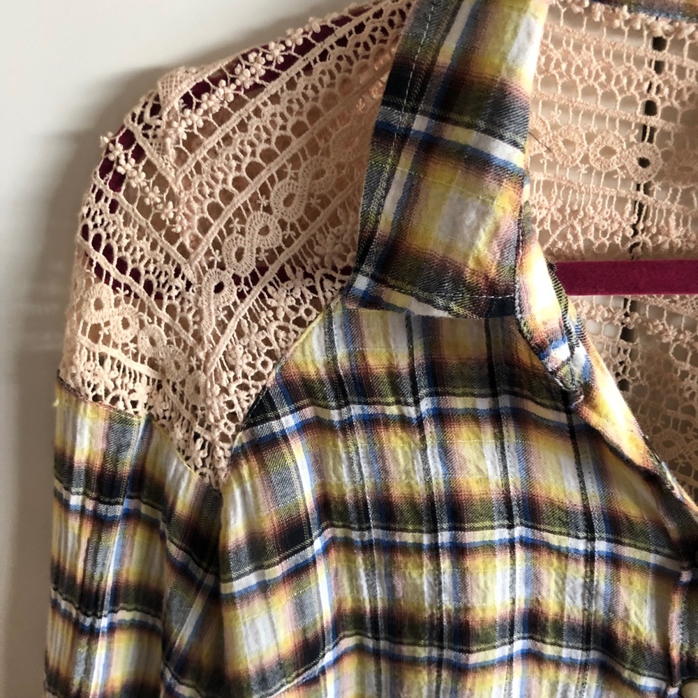 Free People Plaid & Lace Button Down - Picture 5 of 6